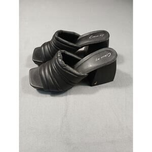 Circus NY Black Quilted Chunky Heeled Mules Square Toed Slide Sandals SZ 10